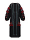 Чорна лляна вишита сукня з контрастним орнаментом та китицями "Тера"