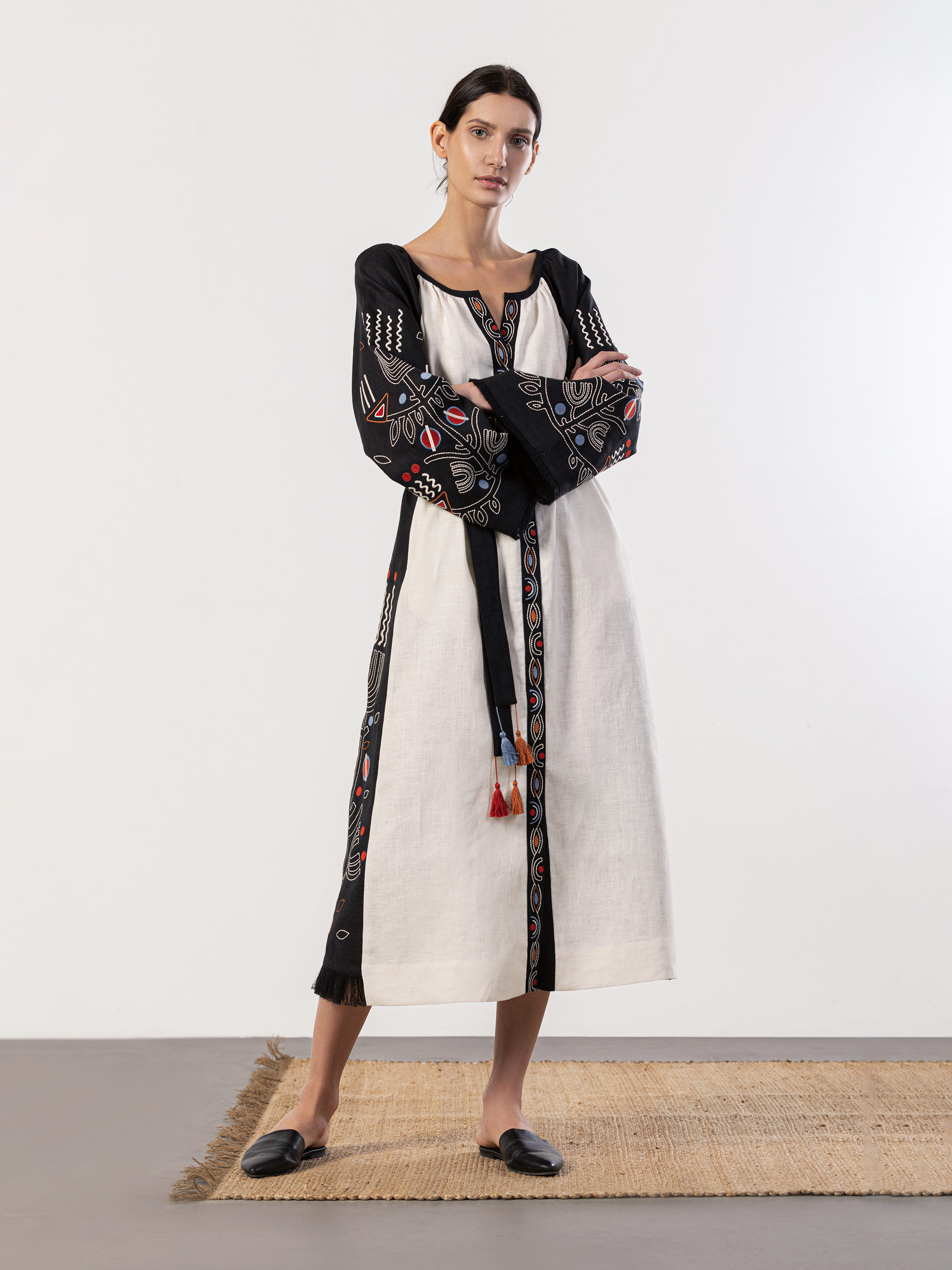Лляна сукня вільного крою в бохо стилі Cometa black - фото 1