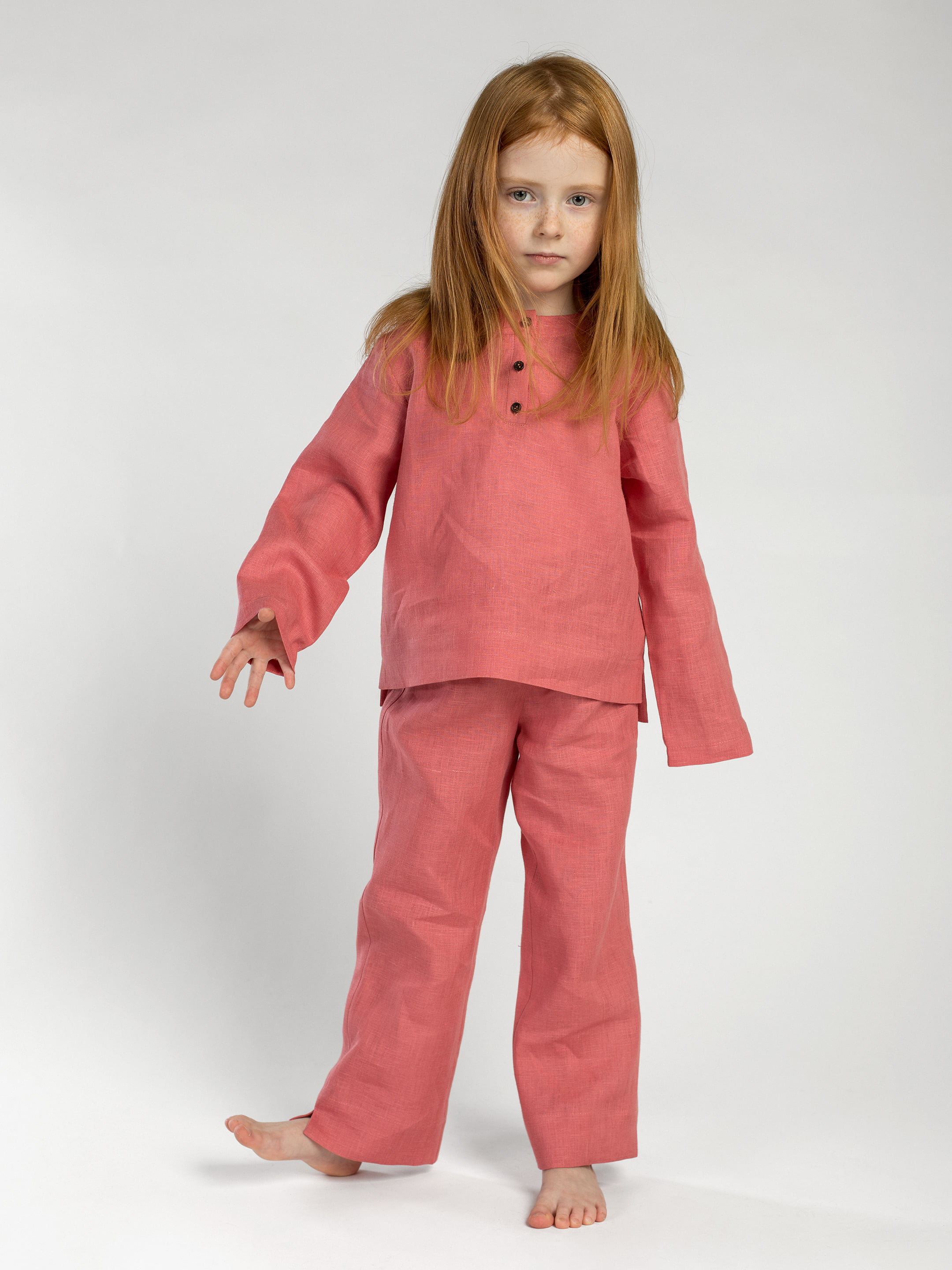 Лляна піжама для дівчинки Dobby Peach - фото 1