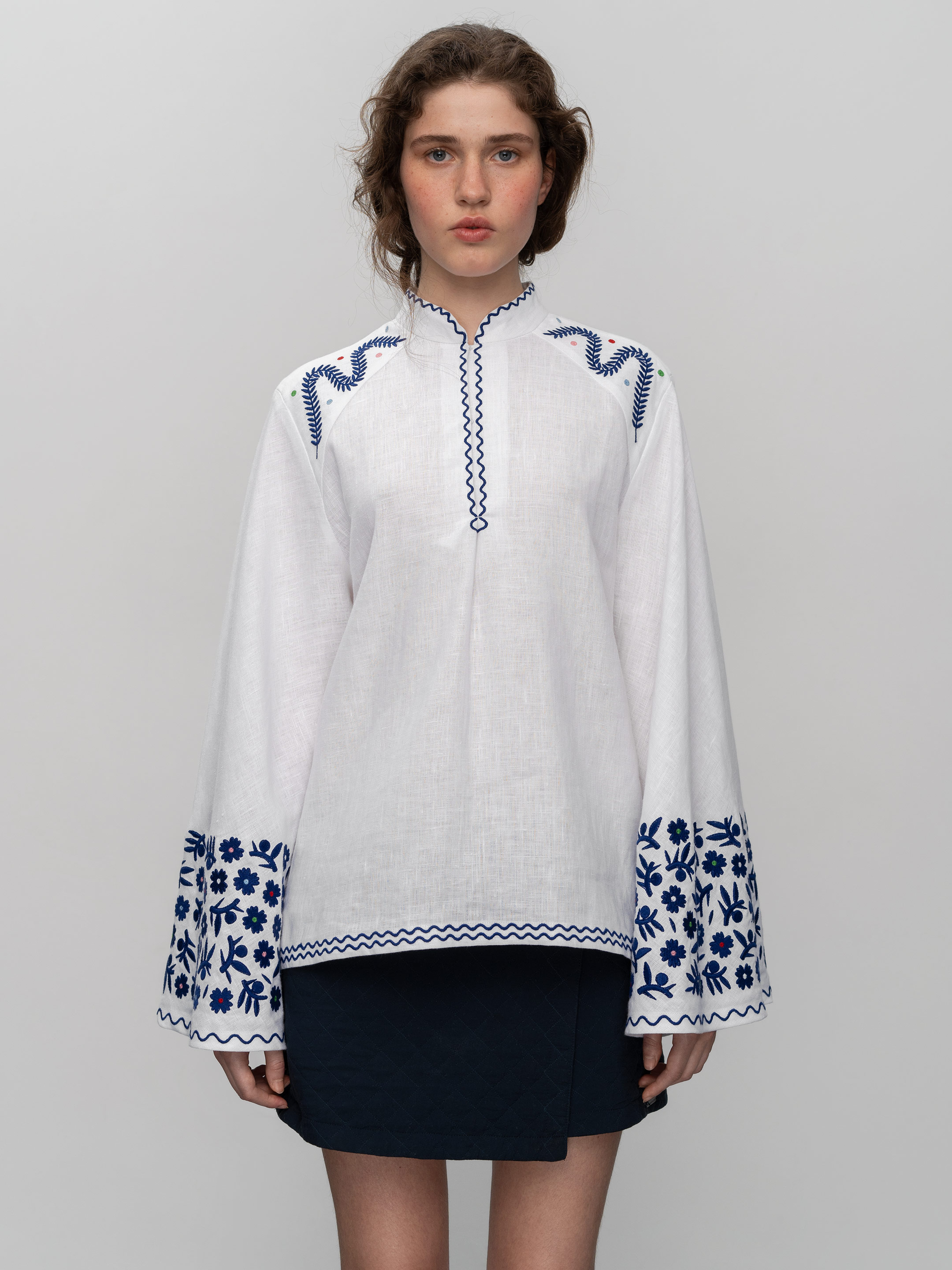 Лляна блуза з широкими рукавами та вишивкою Teren Syniy - фото 1