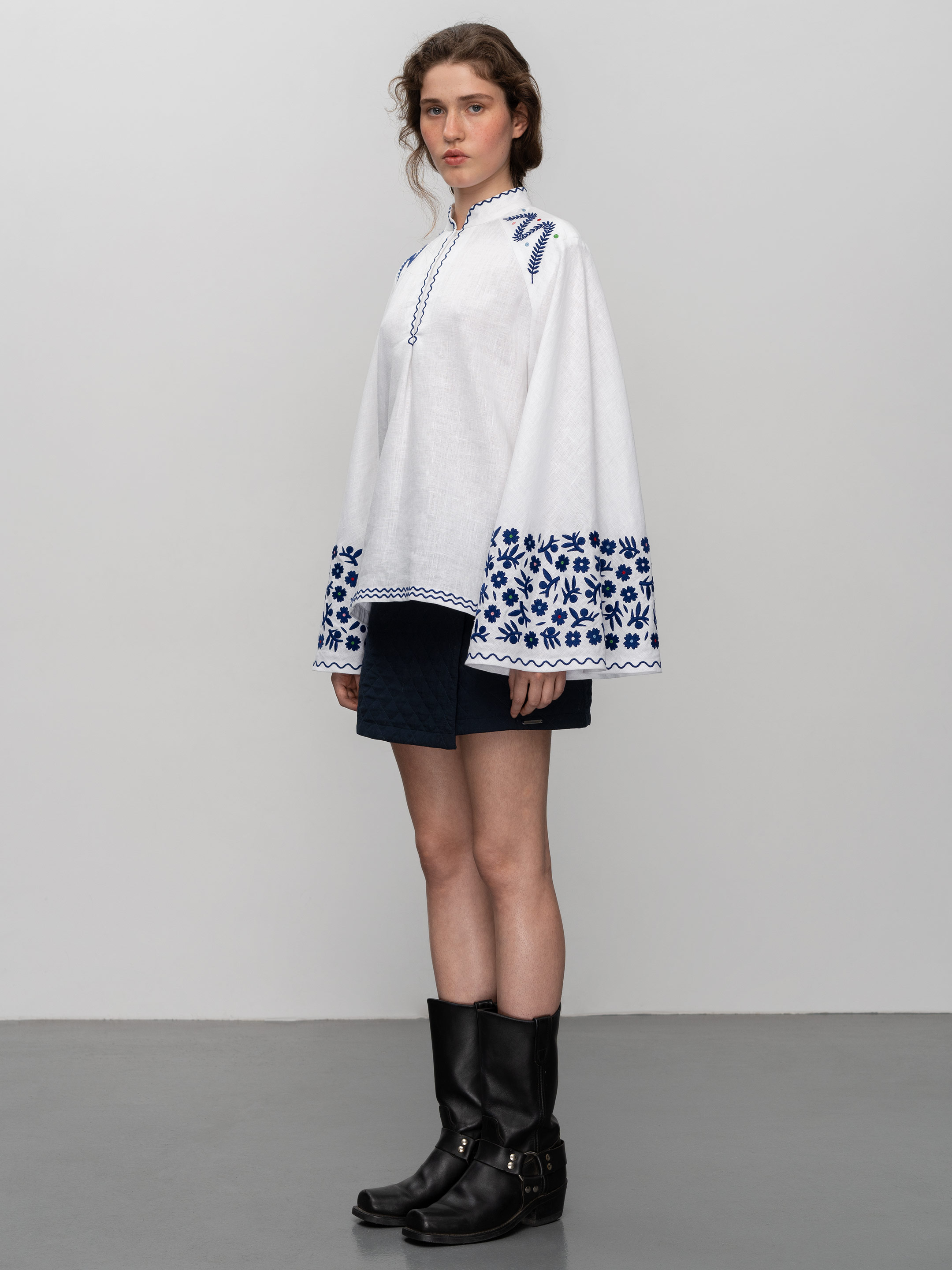 Лляна блуза з широкими рукавами та вишивкою Teren Syniy - фото 2