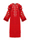 Червона лляна вишита сукня з квітковими мотивами та китицями "Веснянка"