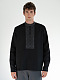 Чорна лляна сорочка з вишитими чорними ромбами ED17 Black